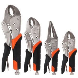horusdy 4-piece locking pliers set, 5-inch, 7-inch and 10-inch curved jaw and 6-1/2-inch straight jaw