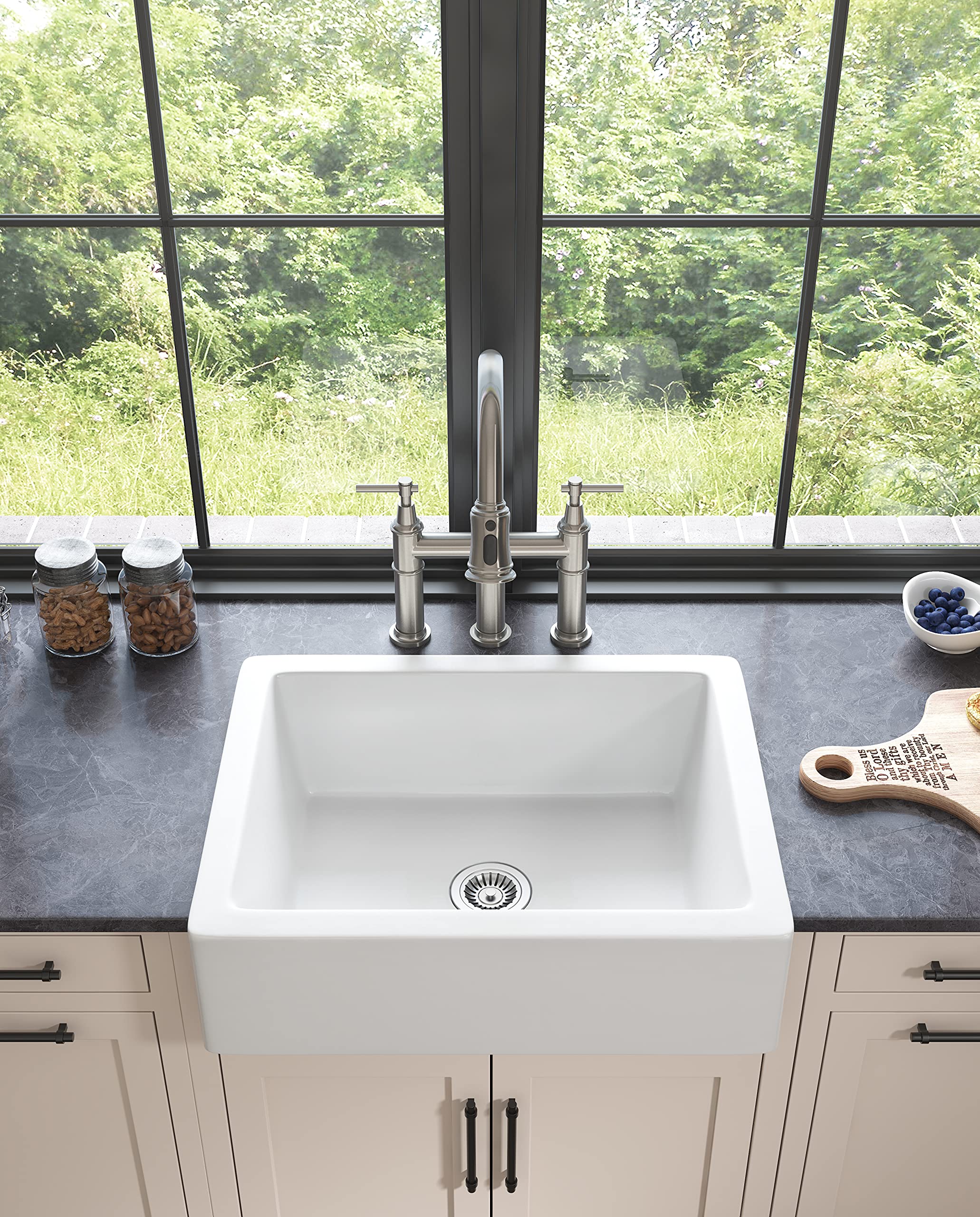 CITYLE 30 Inch Farmhouse Kitchen Sink, Apron Front Kitchen Sink Single Bowl White Fireclay Porcelain Ceramic Farm Kitchen Sinks 30"L x 19"W x 8"H