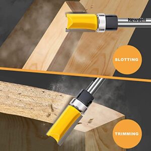 Pattern Flush Trim Router Bit Set, Newdeli Straight Cut Router Bit with a Bearing Prevent Tear-Out, Template Guide Woodworking Milling Cutter Tool