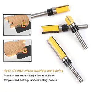 Pattern Flush Trim Router Bit Set, Newdeli Straight Cut Router Bit with a Bearing Prevent Tear-Out, Template Guide Woodworking Milling Cutter Tool