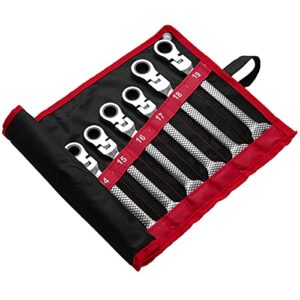 SmarketBuy Ratcheting Wrench Set 12Pcs, Multifuctional Combination Ended Spanner Kit Metric 8-19MM Chrome Vanadium Steel Flex-Head Ratchet Wrenches with Carrying Bag