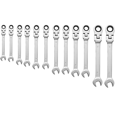 SmarketBuy Ratcheting Wrench Set 12Pcs, Multifuctional Combination Ended Spanner Kit Metric 8-19MM Chrome Vanadium Steel Flex-Head Ratchet Wrenches with Carrying Bag