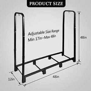 Tinfomyou Firewood Rack Outdoor Fire Wood Rack Outside Heavy Duty 4FT Assembled Adjustable Log Rack Holder for Indoor Outdoor Wood Storage, Black Square Tube