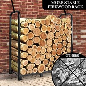 Tinfomyou Firewood Rack Outdoor Fire Wood Rack Outside Heavy Duty 4FT Assembled Adjustable Log Rack Holder for Indoor Outdoor Wood Storage, Black Square Tube