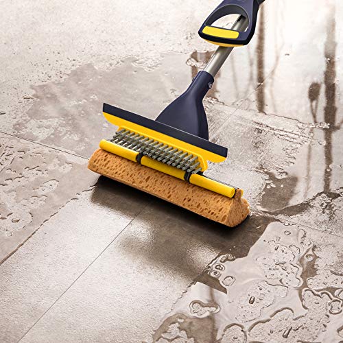 Yocada Collapsible Plastic Bucket Mop Bucket and Sponge Mop Kit Home Commercial Tile Floor Bathroom Garage Cleaning with Total 2 Sponge Heads Telescopic 42.5-52 Inches Easily Dry Wringing