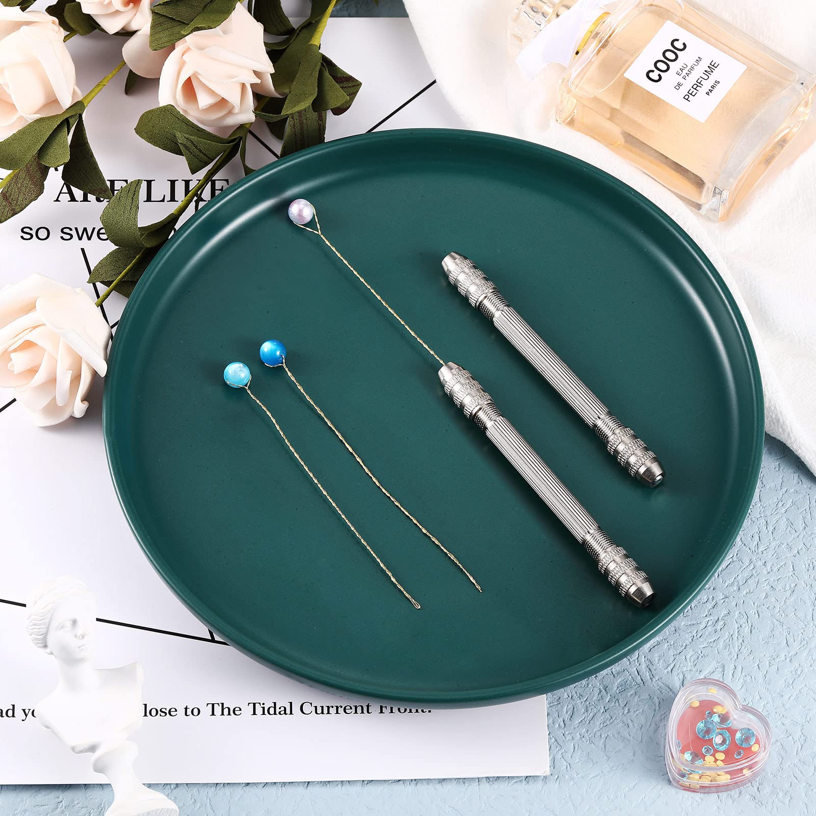 Double Ended Pin Vise DIY Hand Drill Pin Vise Resin Drill Wire Twisting Tools with Copper Collet Copper Drill Jewelry Making Tools for DIY Hairpin Keychain Bracelets Necklace (4 Pieces)