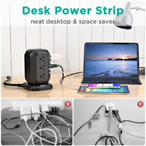 Power Strip Tower with USB Ports-AiJoy Surge Protector with 12 AC Outlet and 4 USB Ports, 10 Feet Extension Cord, USB Charging Station with Overload Protection