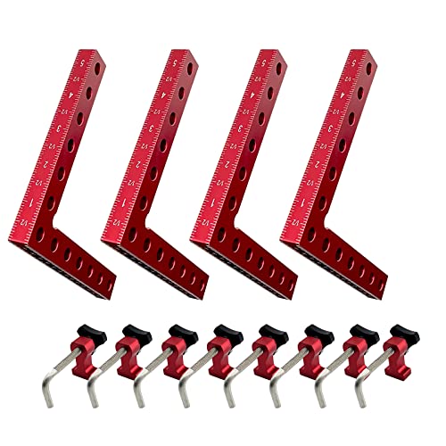 90 Degree Positioning Squares Right Angle Clamps 5.5" Aluminum Alloy Woodworking Carpenter Corner Clamping Tool for Picture Frame Box Cabinets Drawers (4 Pcs Red)