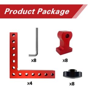 90 Degree Positioning Squares Right Angle Clamps 5.5" Aluminum Alloy Woodworking Carpenter Corner Clamping Tool for Picture Frame Box Cabinets Drawers (4 Pcs Red)