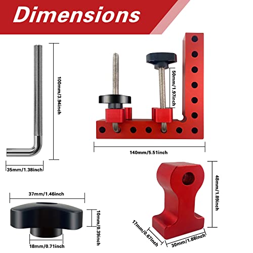 90 Degree Positioning Squares Right Angle Clamps 5.5" Aluminum Alloy Woodworking Carpenter Corner Clamping Tool for Picture Frame Box Cabinets Drawers (4 Pcs Red)