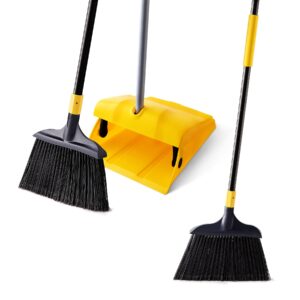 yocada heavy duty broom and dustpan set commercial outdoor indoor 2+1 perfect for courtyard garage lobby mall market floor home kitchen room office pet hair rubbish