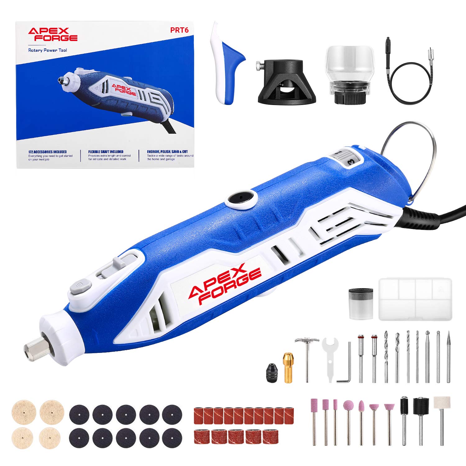 APEXFORGE M0 Rotary Tool Accessories Kit + M6 Rotary Tool Kit, Keyless Chuck & Flex Shaft, 357 + 172 Accessories, 6-Speed, 4 Attachments & Carrying Case, Ideal for Cutting/Sanding/Drilling/Sharpening