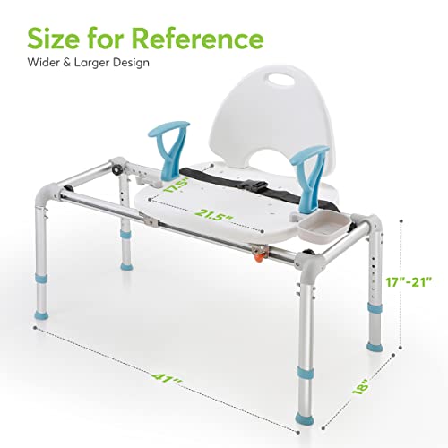 OasisSpace Heavy Duty Sliding Bathtub Transfer Bench 450lbs, Shower Seat Tub Transfer Bench with Backrest and Arms and Sliding Shower Chair for Disabled, Seniors, Bariatric