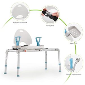 OasisSpace Heavy Duty Sliding Bathtub Transfer Bench 450lbs, Shower Seat Tub Transfer Bench with Backrest and Arms and Sliding Shower Chair for Disabled, Seniors, Bariatric