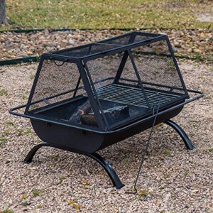 SUNCREAT Outdoor Fire Pit with Steel Grill, 36 Inch Large Wood Burning Firepit for Outside with Cooking BBQ Grill Grate, Spark Screen, Fireplace Poker, and Waterproof Cover