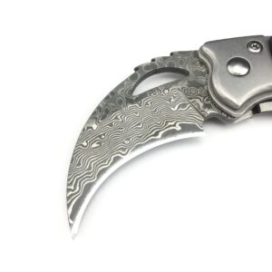 HUAAO 4.6’’ Damascus Pocket Knife Wood Handle, Liner Lock, Keychain, Mini Pocket Knife for Men Outdoor Camping Gift