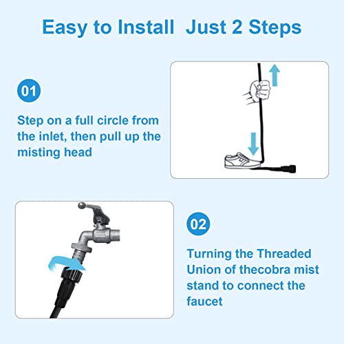 Cobra Mister Stand for Outside Patio, Outdoor Misting Cooling System, Portable Mist Standing for Garden, Bird Bath, Tanning, Water Hose Attachment for Umbrella, Backyard, Plants, Greenhouse, Pool, 6Ft