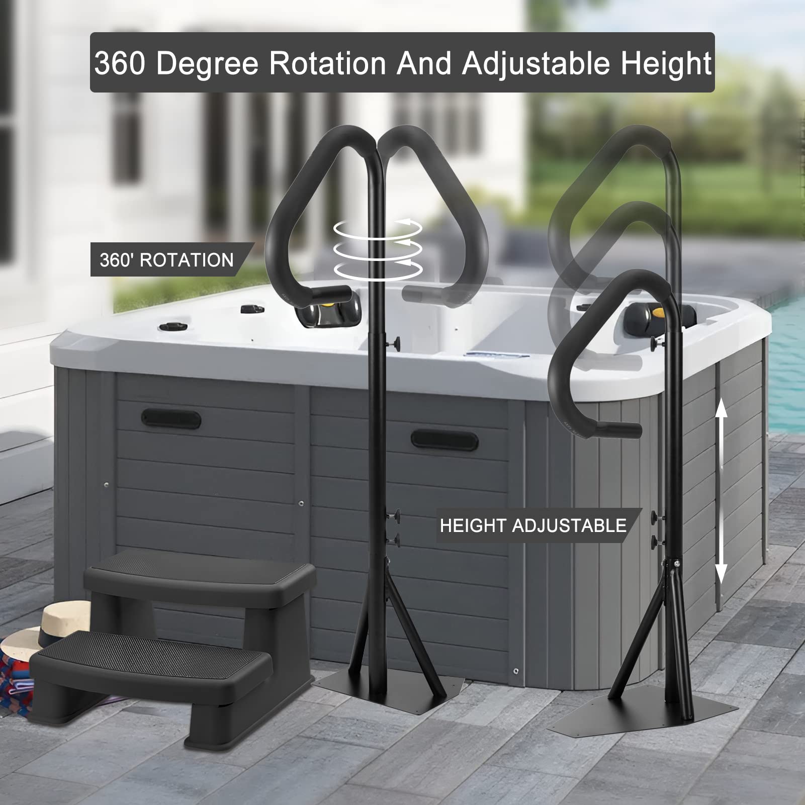 Spa Hot Tub Hand Rail - Adjustable Height 63'' Slide- Under Base Spa Steps Hot Tub Hand Rail, 600 LBS Load Spa Side Under Mount Rail, Spa Handrail for Hot Tub(Extra Long Rubber Sponge)