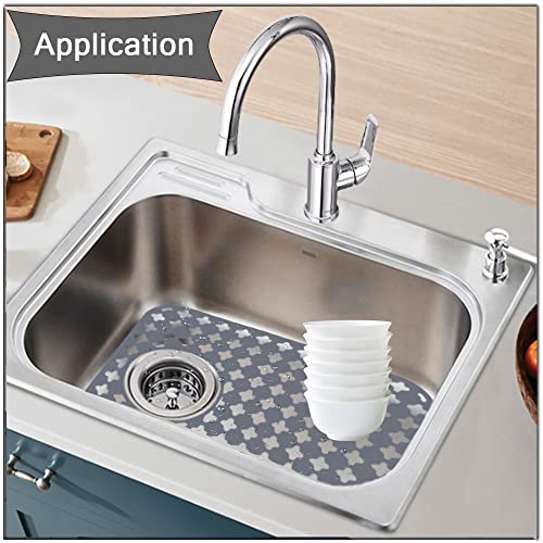 Silicone Kitchen Sink Mats, Folding Non-Slip Sink Grid Accessory, Grey Sink Protector Mat for Bottom of Farmhouse Stainless Steel Porcelain Sink (Rear Drain, 13.6"x11.5")