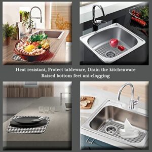 Silicone Kitchen Sink Mats, Folding Non-Slip Sink Grid Accessory, Grey Sink Protector Mat for Bottom of Farmhouse Stainless Steel Porcelain Sink (Rear Drain, 13.6"x11.5")