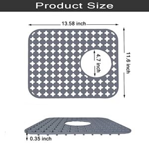 Silicone Kitchen Sink Mats, Folding Non-Slip Sink Grid Accessory, Grey Sink Protector Mat for Bottom of Farmhouse Stainless Steel Porcelain Sink (Rear Drain, 13.6"x11.5")