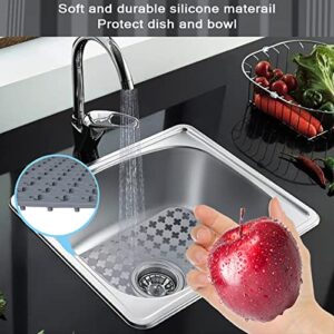 Silicone Kitchen Sink Mats, Folding Non-Slip Sink Grid Accessory, Grey Sink Protector Mat for Bottom of Farmhouse Stainless Steel Porcelain Sink (Rear Drain, 13.6"x11.5")