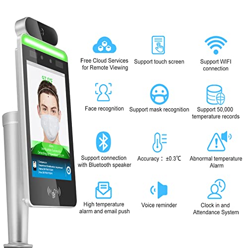 Wi-Fi Non-Contact Face Recognition Automatic Scanner Kiosk with Touch Screen and face Comparison Library(Stand with Hand Sanitizer Dispenser)
