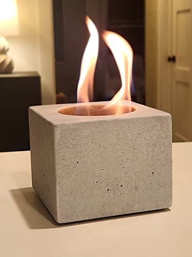 Concrete Encounter Concrete Square Tabletop Indoor fire Bowl fire Pit, The Fire Pot., SM-S, Gray, 5In x 5In x 4In