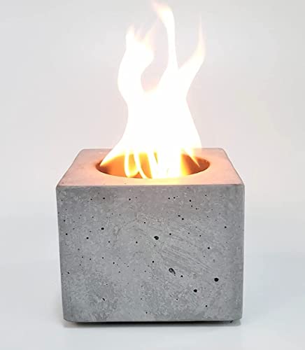 Concrete Encounter Concrete Square Tabletop Indoor fire Bowl fire Pit, The Fire Pot., SM-S, Gray, 5In x 5In x 4In