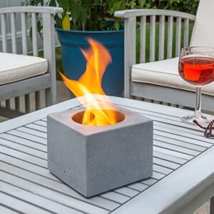 Concrete Encounter Concrete Square Tabletop Indoor fire Bowl fire Pit, The Fire Pot., SM-S, Gray, 5In x 5In x 4In