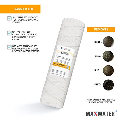 (50 Pack) Standard 10"x2.5" String Wound Sediment Water Filter (1 Micron), Hard Well, Whole House, WVO Biodiesel, compatible with Standard RO Reverse Osmosis Systems, WH Systems