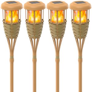 evelynsun solar outdoor lights, solar torch lights outdoor flickeringflame, outdoor decorations for patio path yard (4 pack)