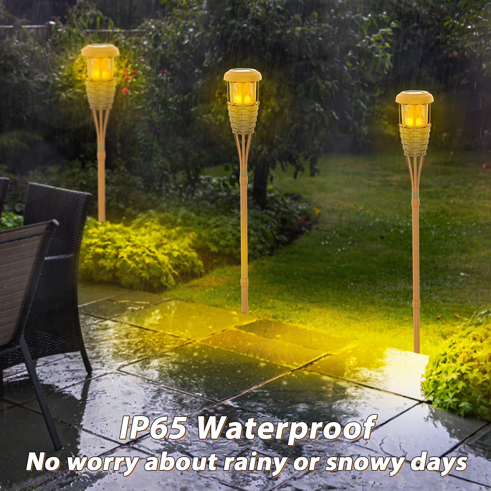 Evelynsun Solar Outdoor Lights, Solar Torch Lights Outdoor flickeringflame, Outdoor Decorations for Patio Path Yard (4 Pack)