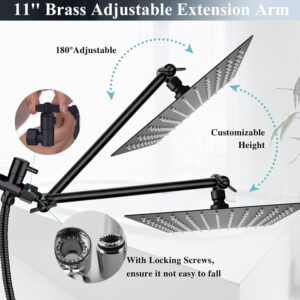 Shower Head Combo,10 Inch High Pressure Rain Shower Head with 11 Inch Adjustable Extension Arm and 3 Settings Handheld,Powerful Shower Spray Against Low Pressure Water with Long Hose