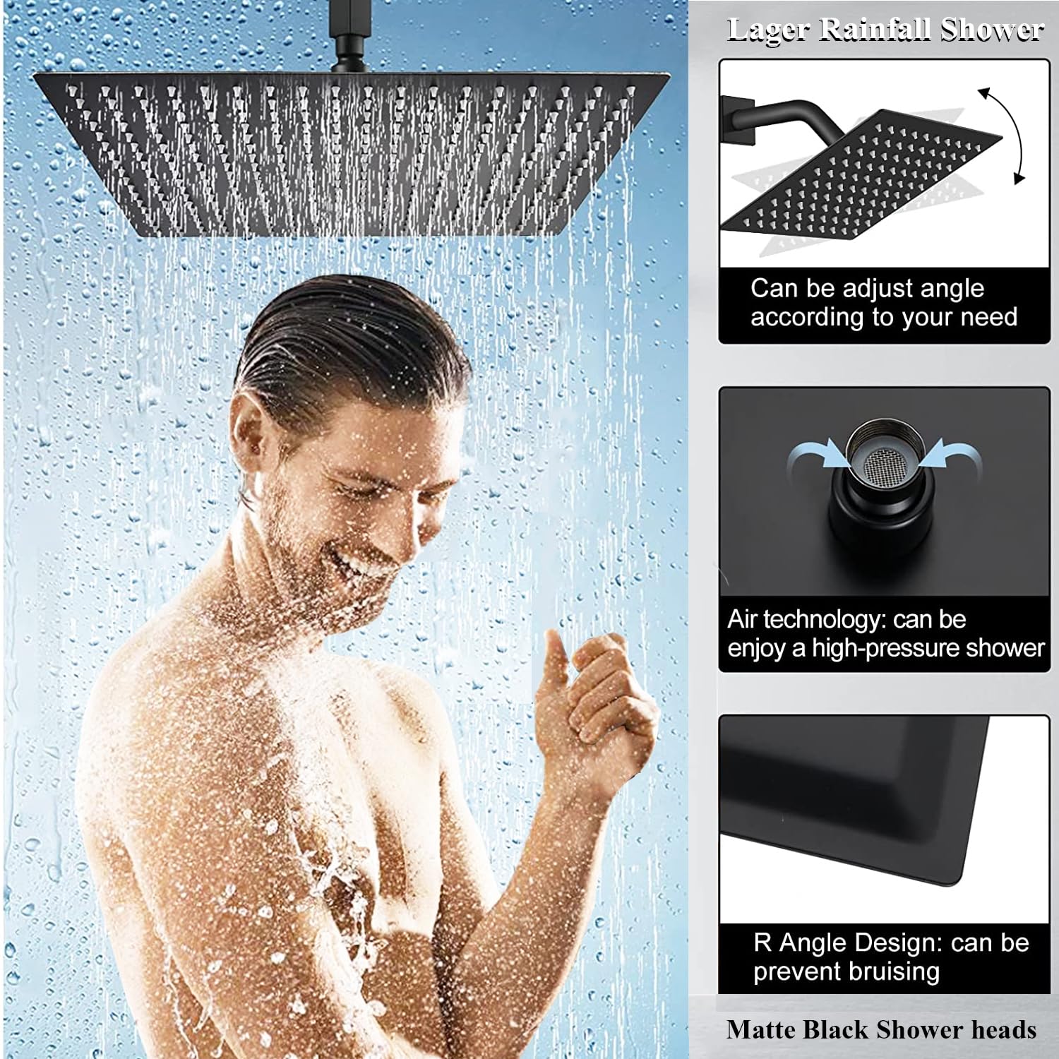 Shower Head Combo,10 Inch High Pressure Rain Shower Head with 11 Inch Adjustable Extension Arm and 3 Settings Handheld,Powerful Shower Spray Against Low Pressure Water with Long Hose