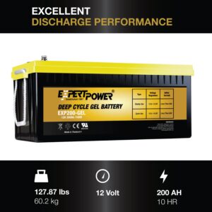 ExpertPower Deep Cycle 12V 200AH VRLA Gel Battery, Service Life Over 2000 Cycles, Maintenance Free, for Solar, RV, Cabin, Shed, Marine and More