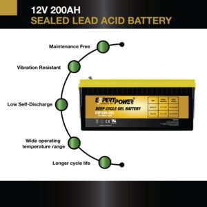 ExpertPower Deep Cycle 12V 200AH VRLA Gel Battery, Service Life Over 2000 Cycles, Maintenance Free, for Solar, RV, Cabin, Shed, Marine and More