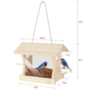 Solution4Patio Wooden Bluebird Mealworm Feeder, W/Perches, Two Side 3.2" Dia Entry Holes, Metal Mesh Tray, Large Capacity, Easy to Clean & Fill, 8.6" W x 5.6" D x 8.2" H, B101D01-US