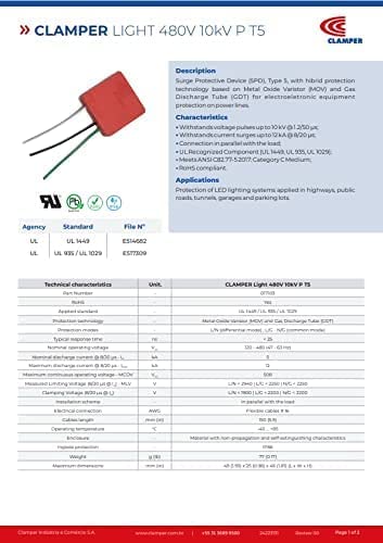 CLAMPER Surge Protector Light 480V 10kV P T5 - Applied to luminaires with LED tecnology - SPD CLAMPER Light 480V 10kV P T5