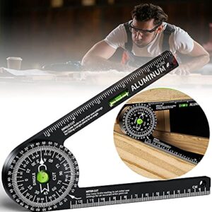 miter saw protractor,aluminum protractor angle finder with level gauge high precision laser inside & outside miter angle finder for angle finder carpenters, trim work,plumbers and all building trades