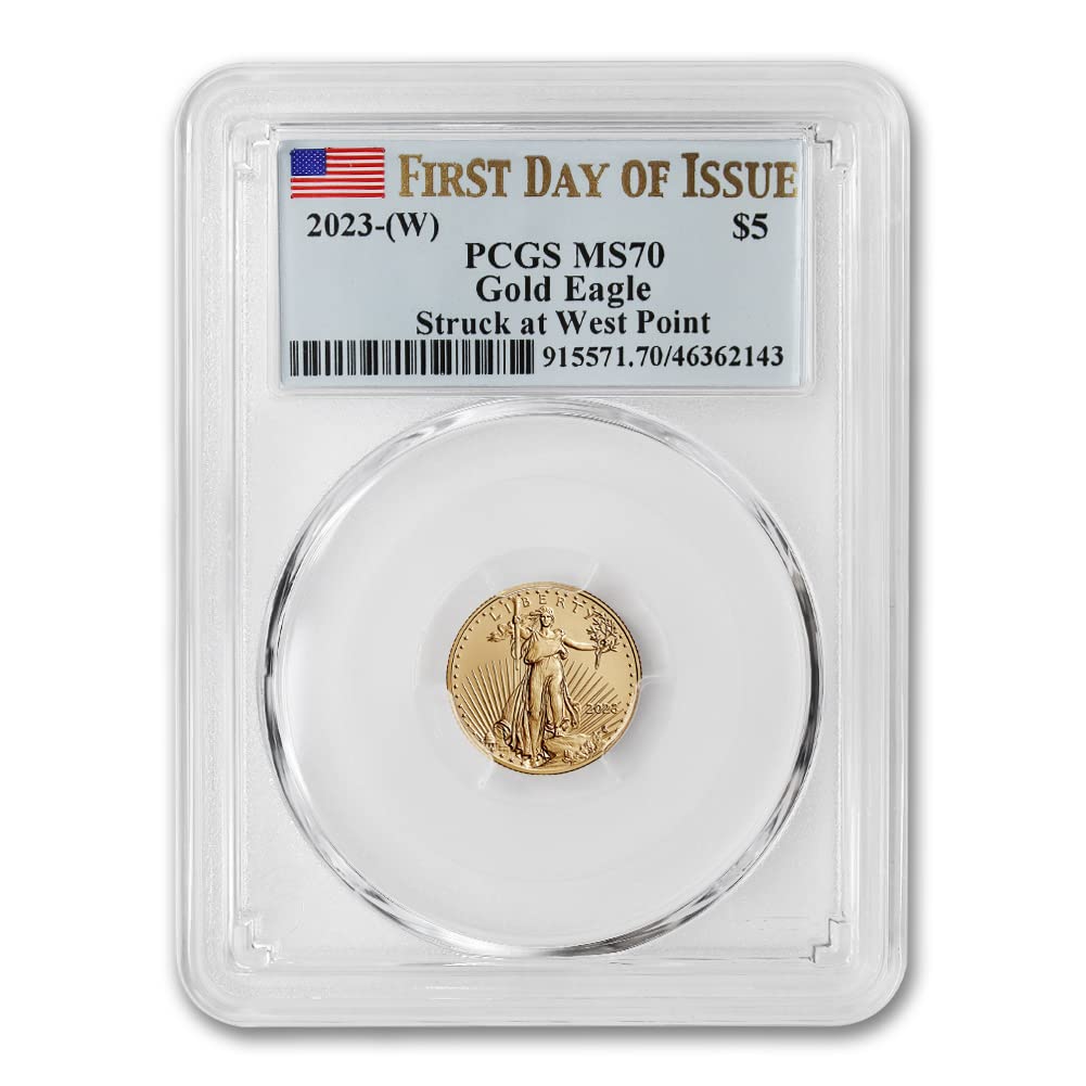 2023 (W) 1/10 oz American Eagle Gold Bullion Coin MS-70 (First Day of Issue - Struck at West Point - Flag Label) 22K $5 PCGS MS70