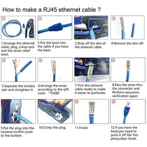 RJ45 Crimp Tool All-in-one Ethernet Crimping Tool Stripper Cutter for Pass Through Cat5 Cat6 Connectors with Cable Tester and Cat6 UTP and Shield Connectors and Black Cable Tie