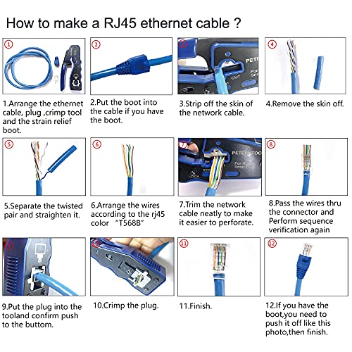 RJ45 Crimp Tool All-in-one Ethernet Crimping Tool Stripper Cutter for Pass Through Cat5 Cat6 Connectors with Cable Tester and Cat6 UTP and Shield Connectors and Black Cable Tie