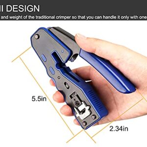 RJ45 Crimp Tool All-in-one Ethernet Crimping Tool Stripper Cutter for Pass Through Cat5 Cat6 Connectors with Cable Tester and Cat6 UTP and Shield Connectors and Black Cable Tie