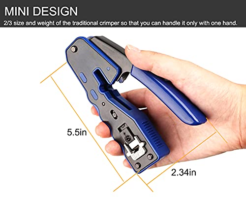 RJ45 Crimp Tool All-in-one Ethernet Crimping Tool Stripper Cutter for Pass Through Cat5 Cat6 Connectors with Cable Tester and Cat6 UTP and Shield Connectors and Black Cable Tie