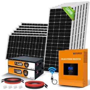 eco-worthy 9.4kwh 2340w 48v off grid complete solar panel kit for home/shed: 12pcs 195w solar panel + 2pcs 48v 50ah lithium battery(5.12kwh) + 5000w 48v all-in-one mppt charger inverter,plug and play