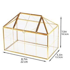 Vellon Golden Plant Terrarium for Greenery and Bonsai, House-Shape Desktop Planter, Glass Reptile Breeding Box, Wardian Case Planter, Golden Decor of Home and Garden