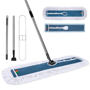 42 inch commercial industrial mop dust mop with 2 pads, commercial mop for dry and wet cleaning, stainless steel handle, heavy duty floor duster mop for warehouse factory mall garage