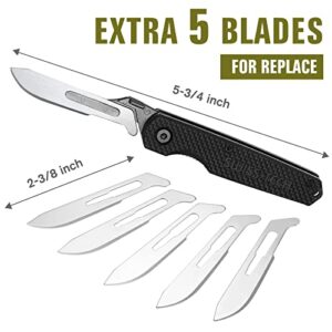 Swiss+Tech 3.5 Inch Replaceable Blade Hunting Knife, Folding Scalpel, With 5 Replacement Quick Change Blades and Container/Blades Changer, For Skinning, Peeling, Chipping…