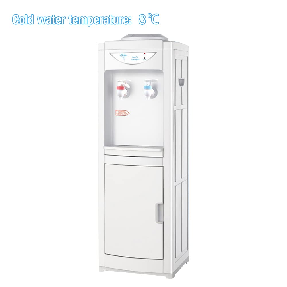 Top Loading Water Cooler Dispenser, 5 Gallon Bottles Hot & Cold Water Cooler Dispenser, Child Safety Lock Water Cooler for Indoor Home Office Use with Storage Cabinet, White